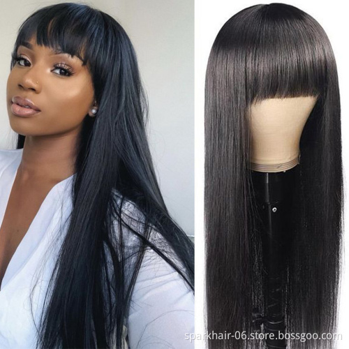 SPARK Human Hair Products 12a Full Machine Straight Wigs Straight Human Hair Wigs With Bangs Brazilian Non Lace Remy Hair Wigs
